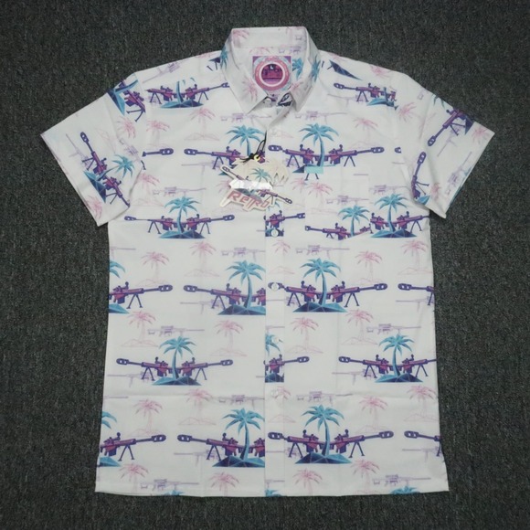 Retro Rifle Shirt Mens Large Pink White The Palm V3 Floral Hawaiian Short Sleeve